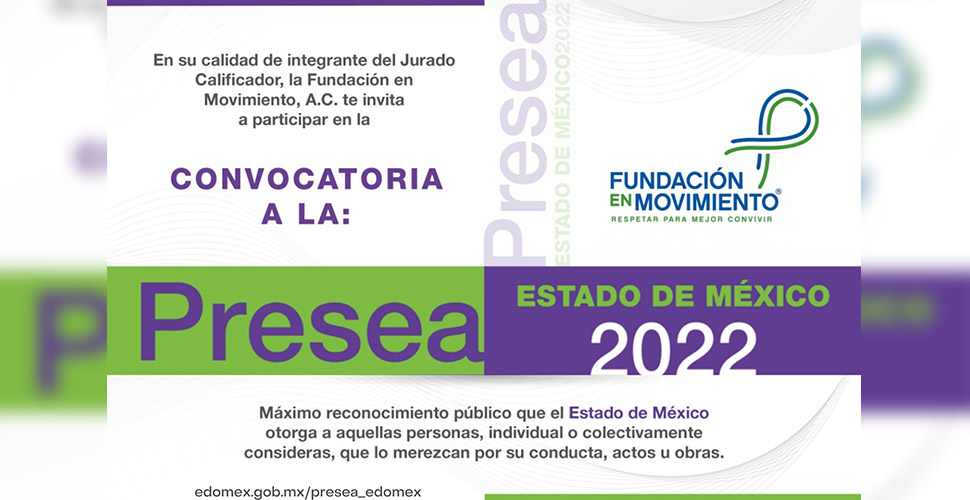 Fundación en Movimiento será Juez Calificador para entregar la Presea Edomex 2022